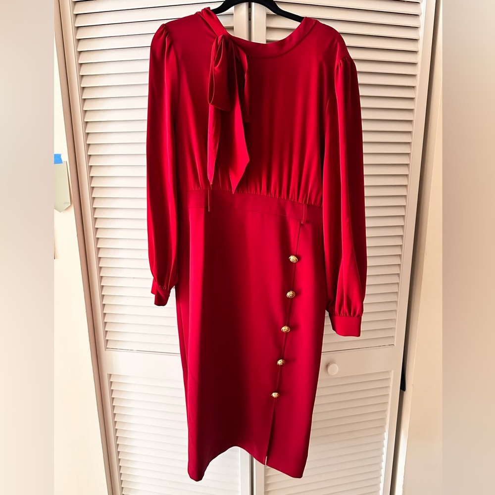 NWT Red/Burgundy midi dress with bow and gold buttons